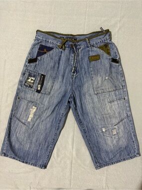 Vintage LRG Lifted Research Group Jean Shorts Mens 38 Blue Baggy Denim Y2K Skate
